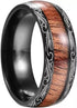 Men's 8mm Tungsten Ring Koa Wood Inlay With Laser Pattern Dome Wedding Band